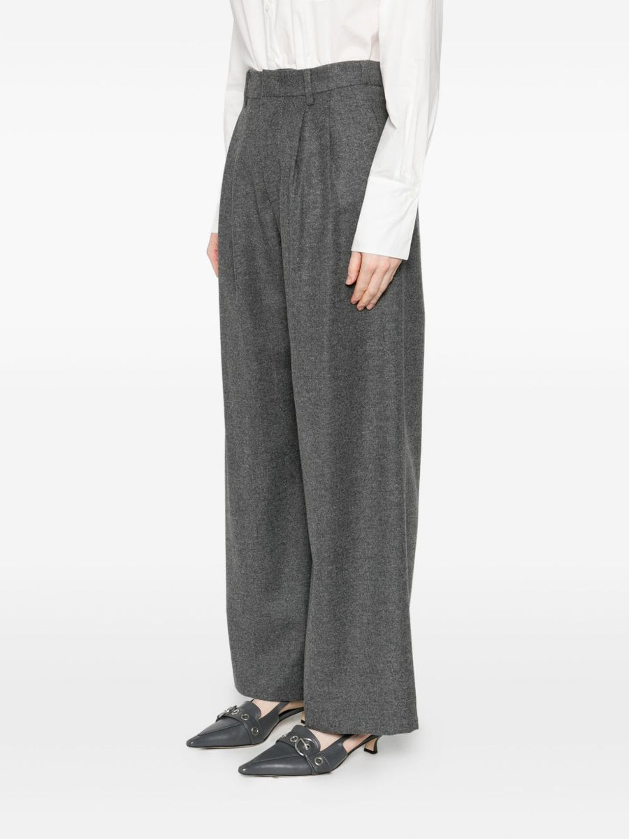 Susanne Bommer Cotton Blend Trousers Grey High Waist Wide Leg For Women Versatile Everyday Wear
