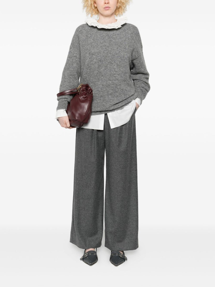 Susanne Bommer Cotton Blend Trousers Grey High Waist Wide Leg For Women Versatile Everyday Wear