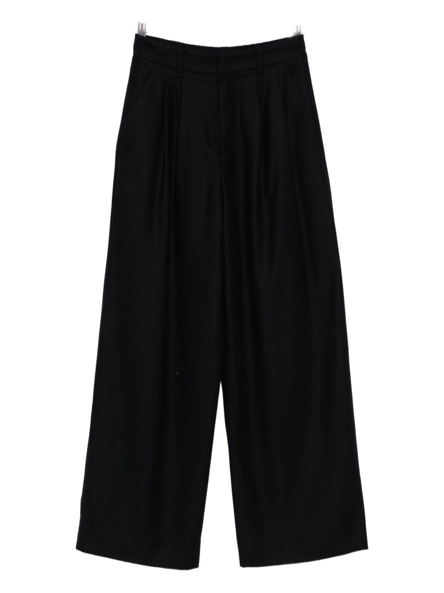 Susanne Bommer Silk Blend Trousers for Women Blue High Waist Pleated Wide-Leg Elegant Silhouette