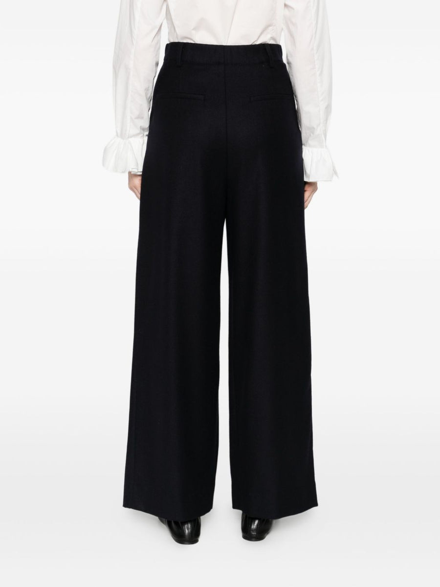 Susanne Bommer Silk Blend Trousers for Women Blue High Waist Pleated Wide-Leg Elegant Silhouette