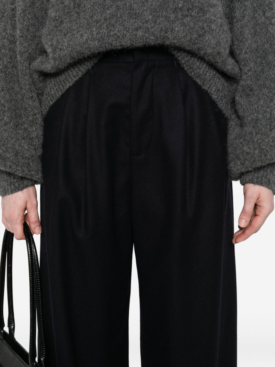 Susanne Bommer Silk Blend Trousers for Women Blue High Waist Pleated Wide-Leg Elegant Silhouette