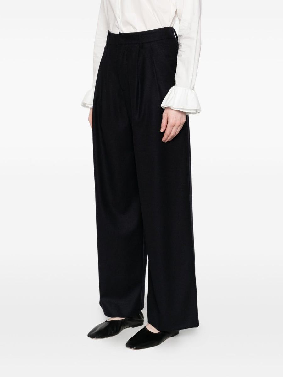 Susanne Bommer Silk Blend Trousers for Women Blue High Waist Pleated Wide-Leg Elegant Silhouette