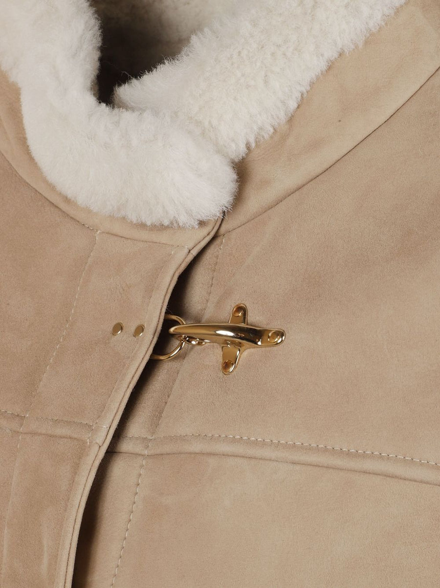 Fay Grey Shearling Cape For Women Luxury Warmth Panelled Refined Silhouette Hook Closure