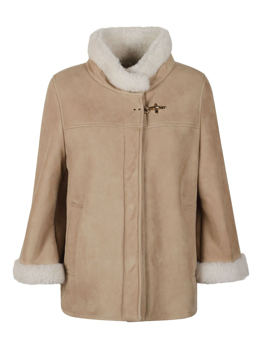 Fay Grey Shearling Cape For Women Luxury Warmth Panelled Refined Silhouette Hook Closure