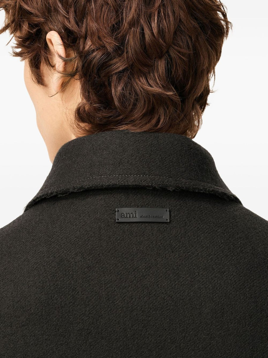 Ami Paris Wool Jacket For Men Luxury Dark Grey Wool With Classic Collar And Button Front