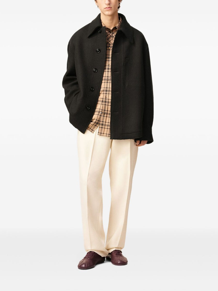 Ami Paris Wool Jacket For Men Luxury Dark Grey Wool With Classic Collar And Button Front