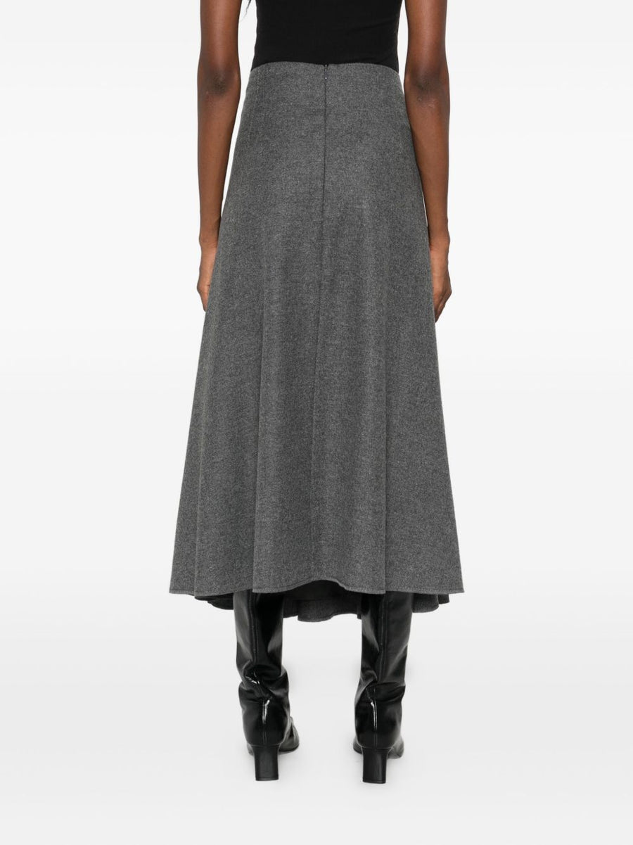 Susanne Bommer A Line Grey Cotton Midi Skirt With Concealed Zip For Women Office Wear
