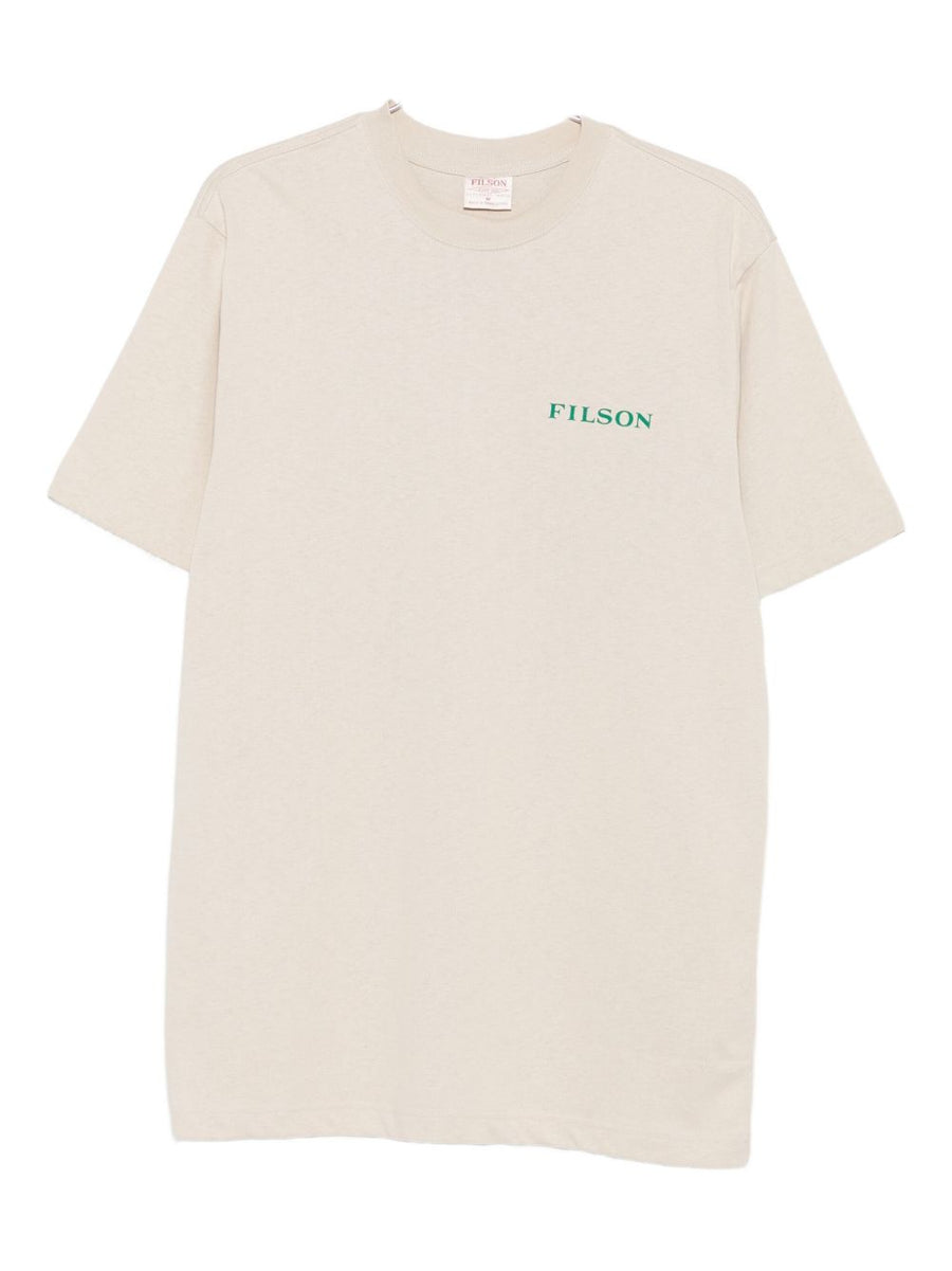 Filson Printed Cotton T Shirt for Men Premium Everyday Crewneck in Light Beige All Day Comfort