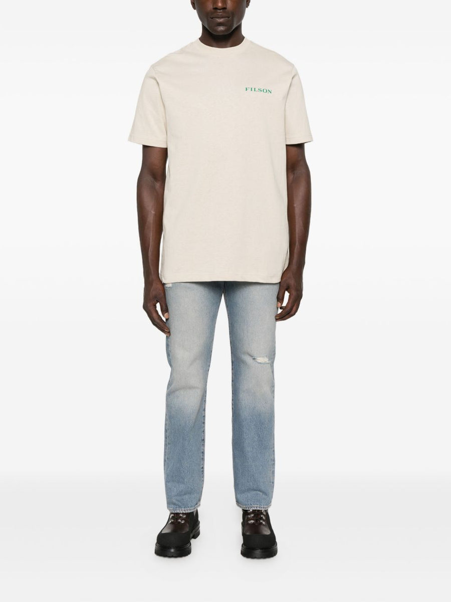 Filson Printed Cotton T Shirt for Men Premium Everyday Crewneck in Light Beige All Day Comfort