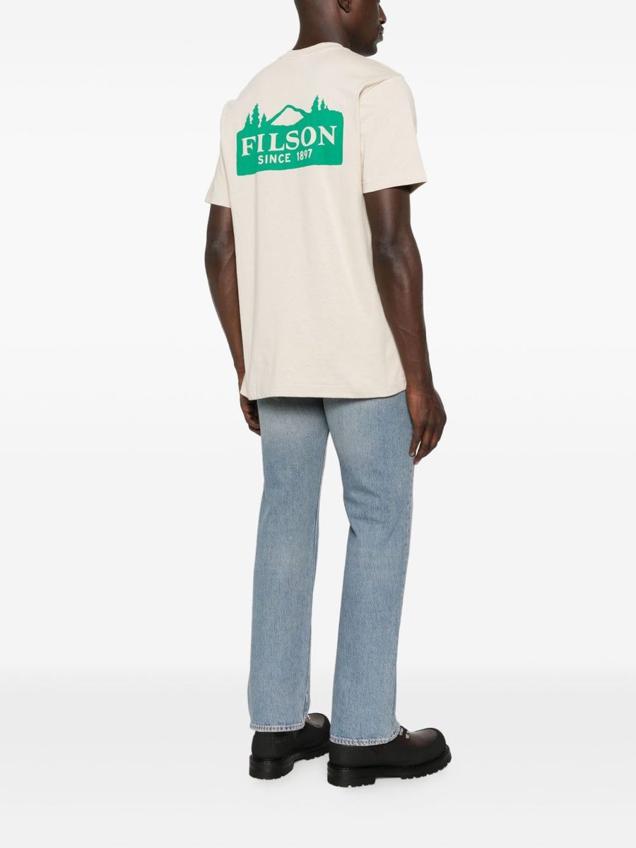Filson Printed Cotton T Shirt for Men Premium Everyday Crewneck in Light Beige All Day Comfort