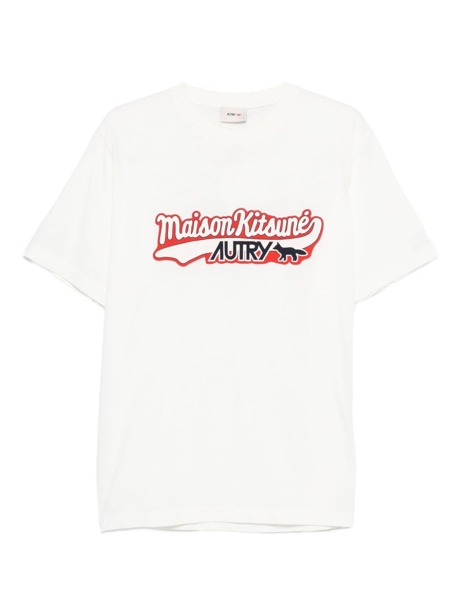 Autry X Maison Kitsune Logo Cotton T Shirt For Men With Premium Applique Detail Craft