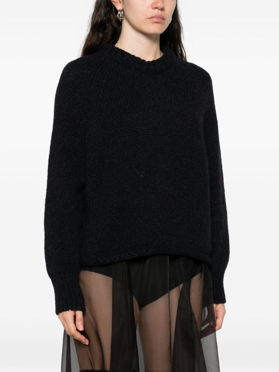 Susanne Bommer Wool Crewneck Sweater For Women Navy 100 Percent Wool Warm Versatile Layering Essential Top