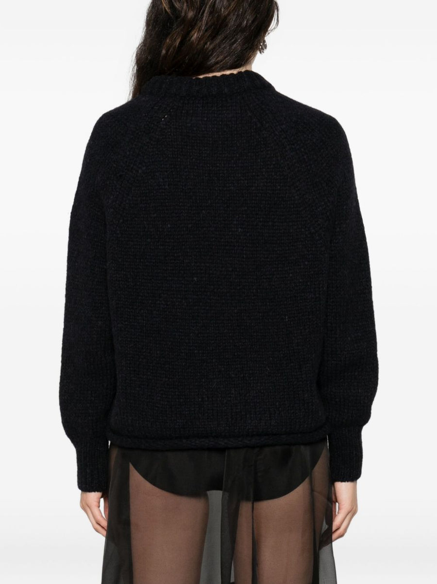 Susanne Bommer Wool Crewneck Sweater For Women Navy 100 Percent Wool Warm Versatile Layering Essential Top