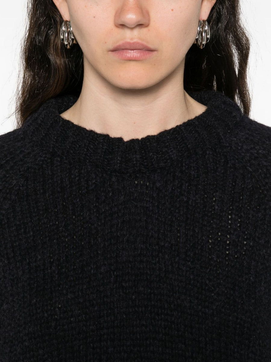Susanne Bommer Wool Crewneck Sweater For Women Navy 100 Percent Wool Warm Versatile Layering Essential Top