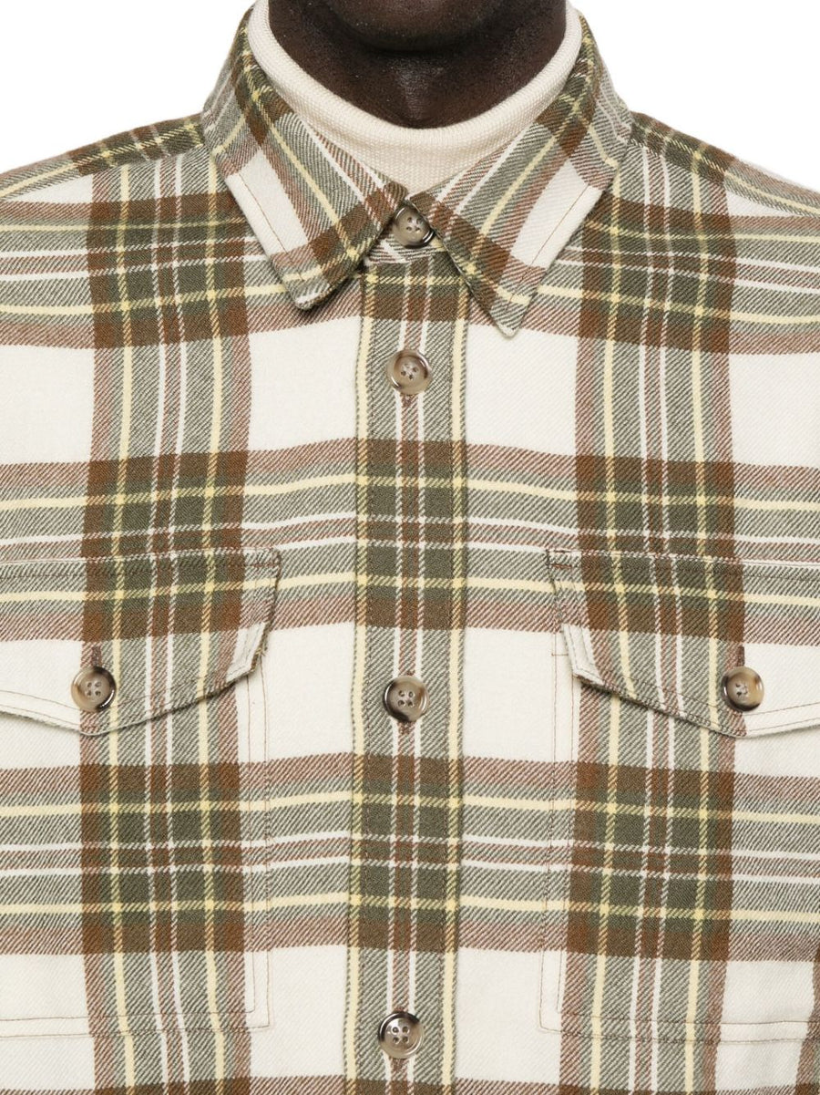 Ami Paris Beige Checked Overshirt For Men Premium Cotton Layer With Chest Pockets For Everyday Comfort And Style