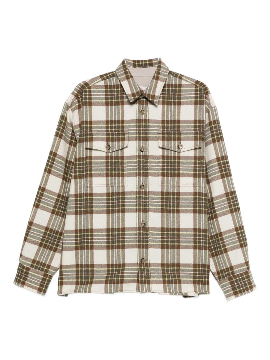 Ami Paris Beige Checked Overshirt For Men Premium Cotton Layer With Chest Pockets For Everyday Comfort And Style