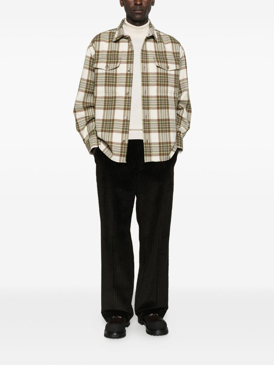 Ami Paris Beige Checked Overshirt For Men Premium Cotton Layer With Chest Pockets For Everyday Comfort And Style