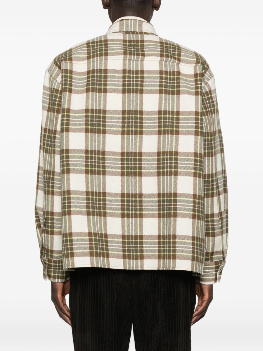 Ami Paris Beige Checked Overshirt For Men Premium Cotton Layer With Chest Pockets For Everyday Comfort And Style