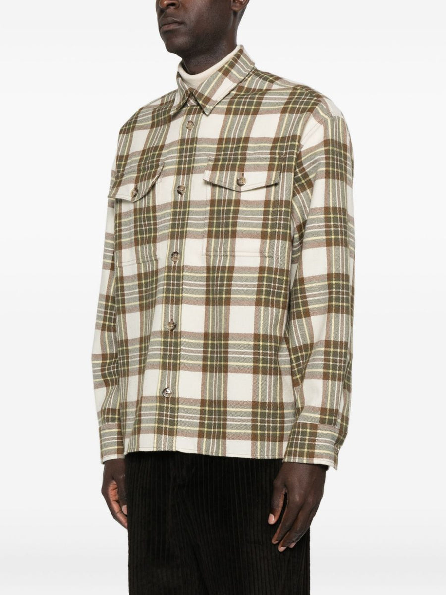 Ami Paris Beige Checked Overshirt For Men Premium Cotton Layer With Chest Pockets For Everyday Comfort And Style