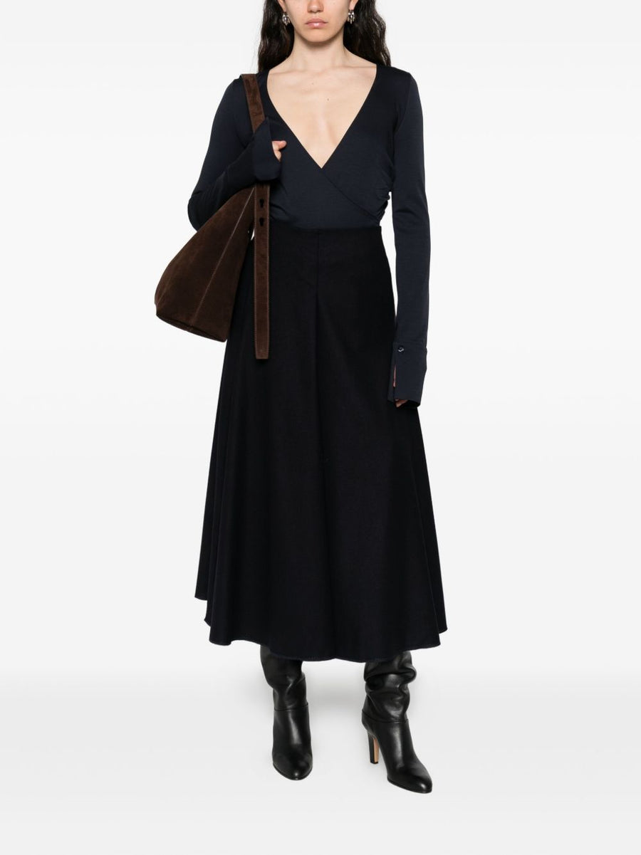 Susanne Bommer Cotton Midi Skirt Women Pleated A Line Blue Versatile Office Wear Elegance
