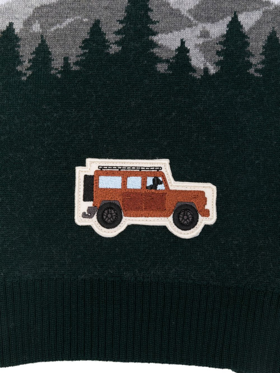 Poldo Dog Couture Luxurious Merino Wool Mountain Sweater For Dogs Roll Neck With Vehicle Applique Warmth