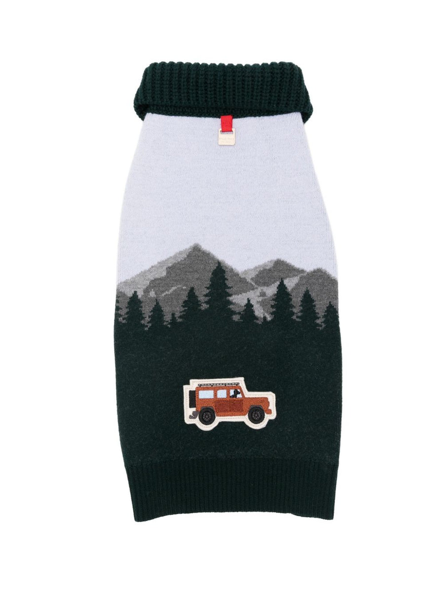 Poldo Dog Couture Luxurious Merino Wool Mountain Sweater For Dogs Roll Neck With Vehicle Applique Warmth