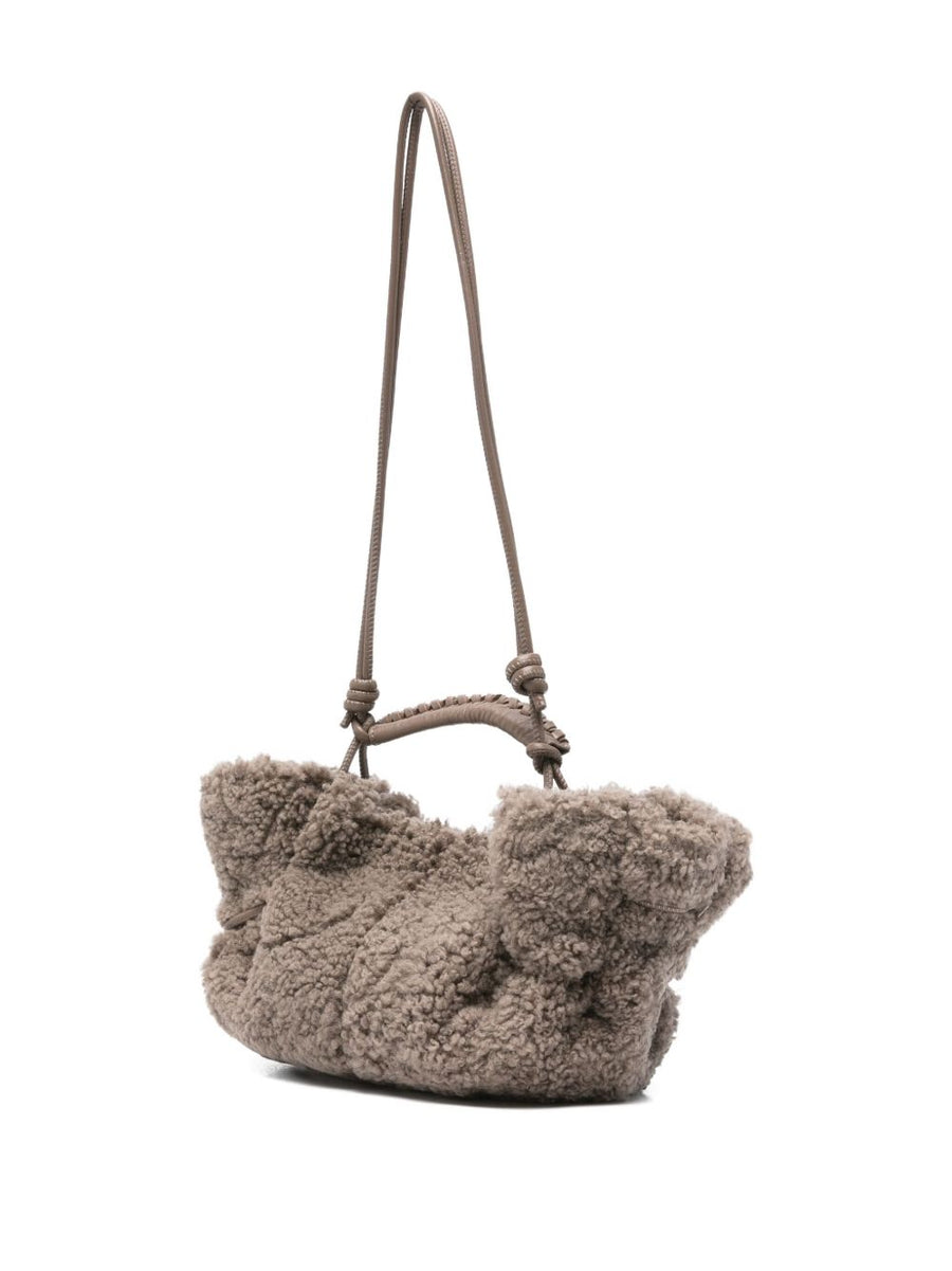 Hereu Arta Mini Curly Grey Shearling Shopper Luxury Bag With Braided Top Handle For Women