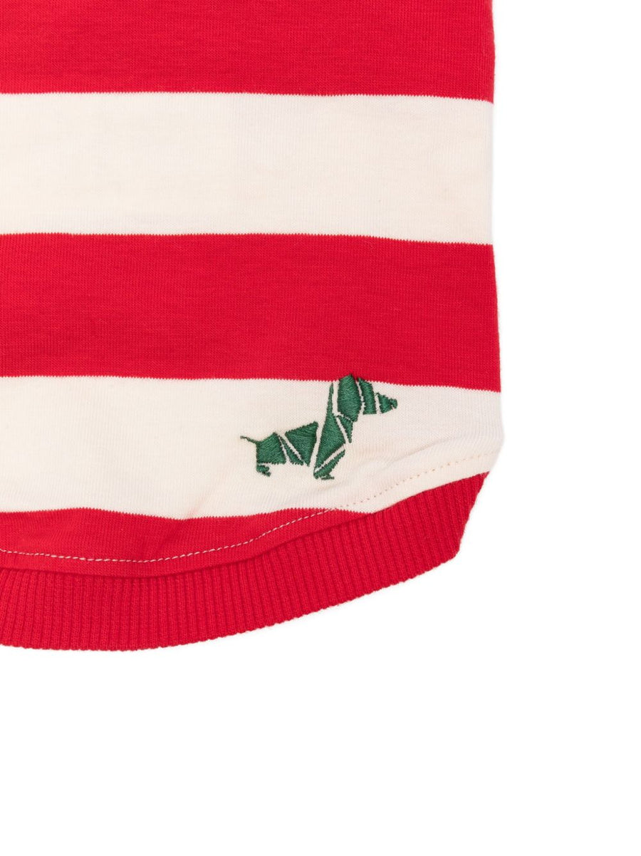 Poldo Dog Couture Calypso Red Cotton T Shirt For Dogs With Embroidered Striped Detail