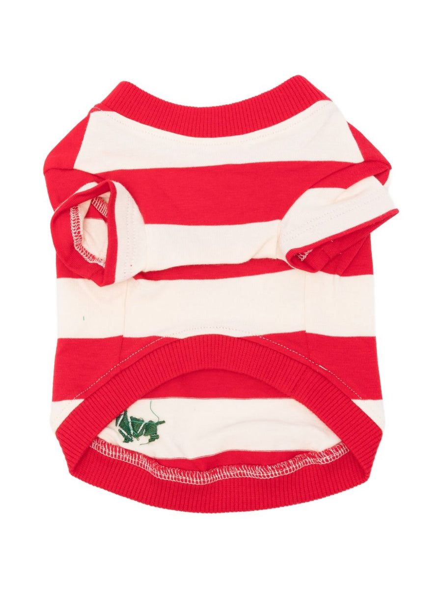 Poldo Dog Couture Calypso Red Cotton T Shirt For Dogs With Embroidered Striped Detail