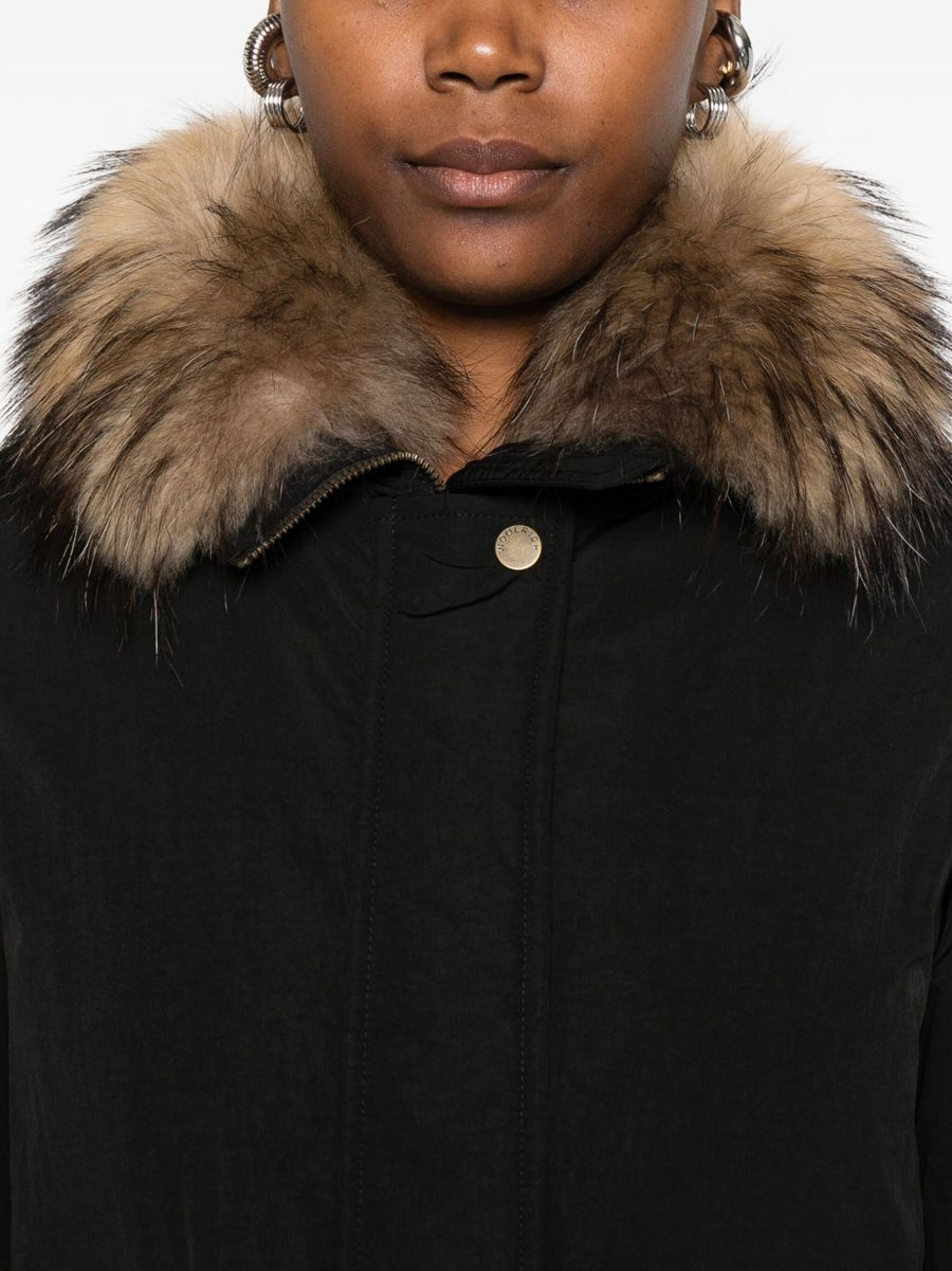 Women Woolrich Short Down Jacket Black With Front Zip And Flap Pockets Urban Lightweight Warmth