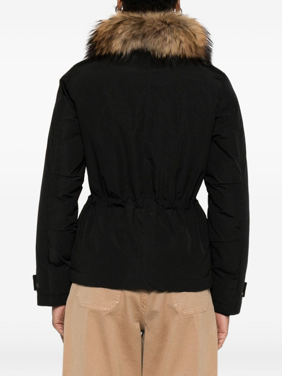 Women Woolrich Short Down Jacket Black With Front Zip And Flap Pockets Urban Lightweight Warmth