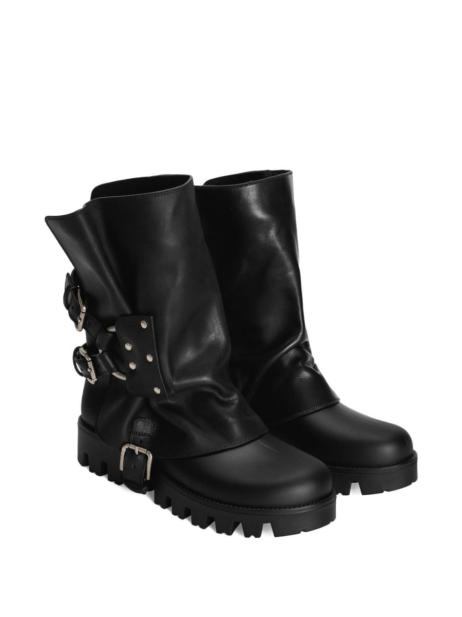 Dolce and Gabbana Biker Ankle Boots with Buckles for Women Bold Luxurious Leather Lug Sole
