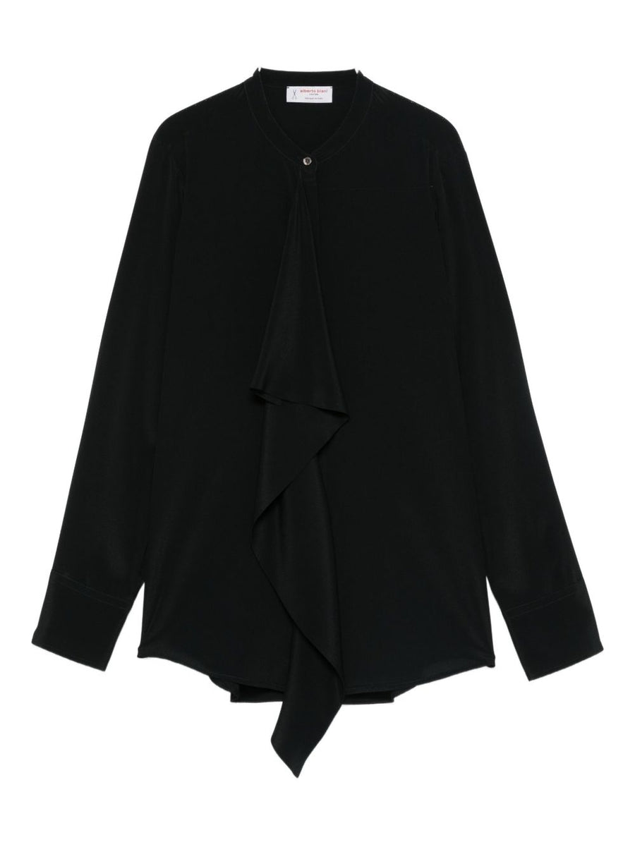 Alberto Biani Silk Shirt For Women With Black Ruffled Detail And Button Fastening