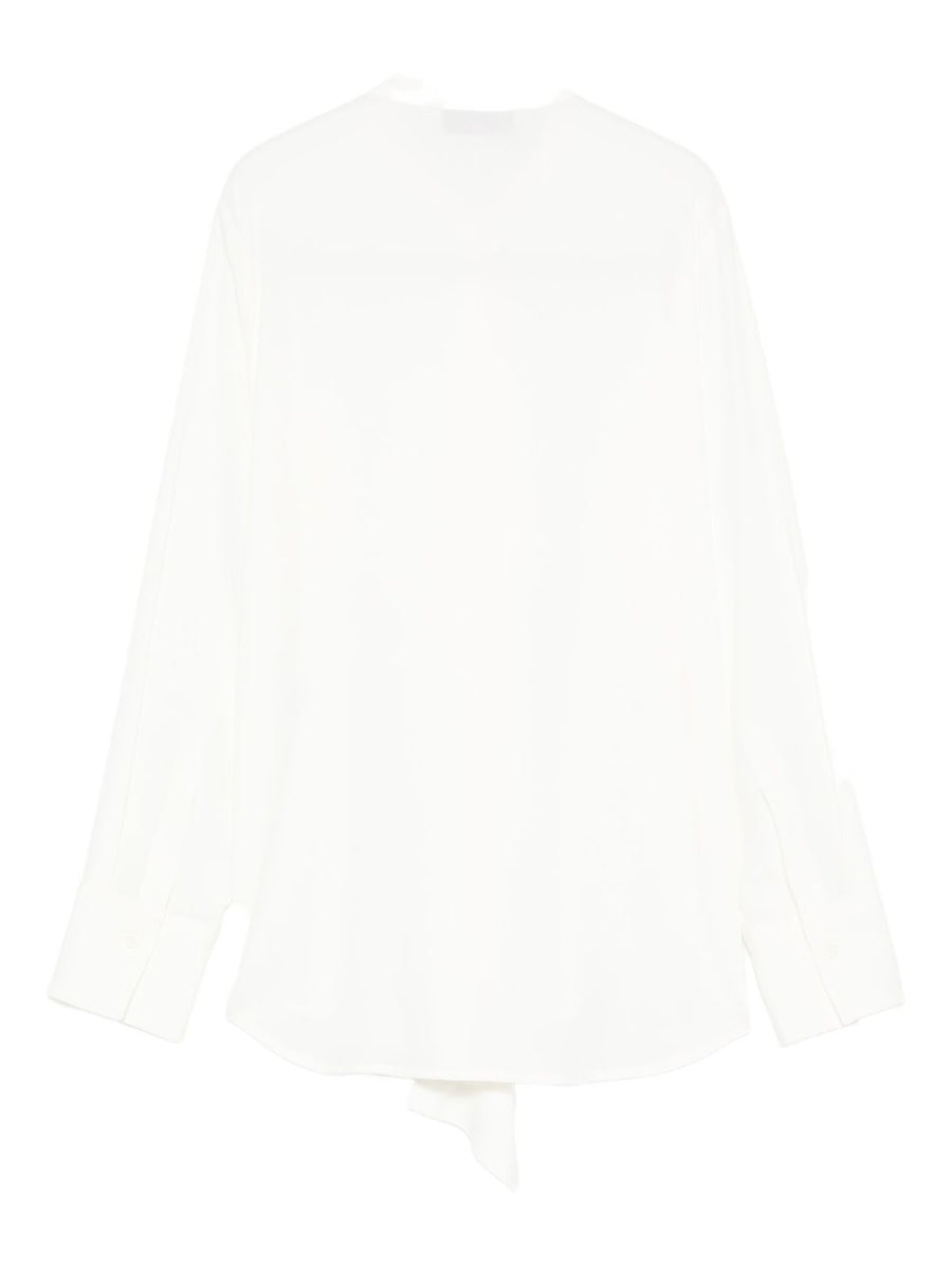 Alberto Biani Cream Silk Blend Shirt For Women With Delicate Ruffles And Long Sleeves Luxury Workwear To Evening Wear