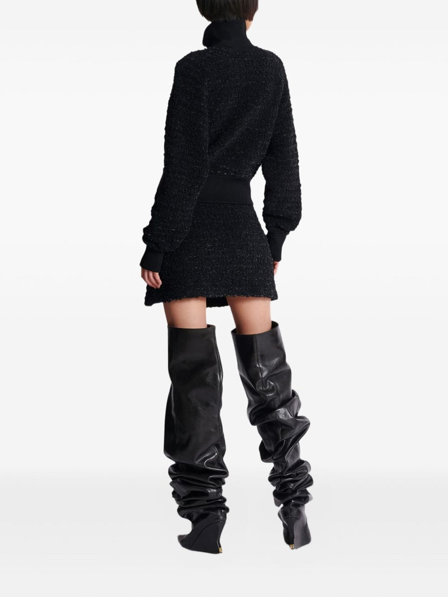 Balmain Tweed Bomber Jacket For Women Luxury Textured Exterior Front Zip Ribbed Cuffs FW25