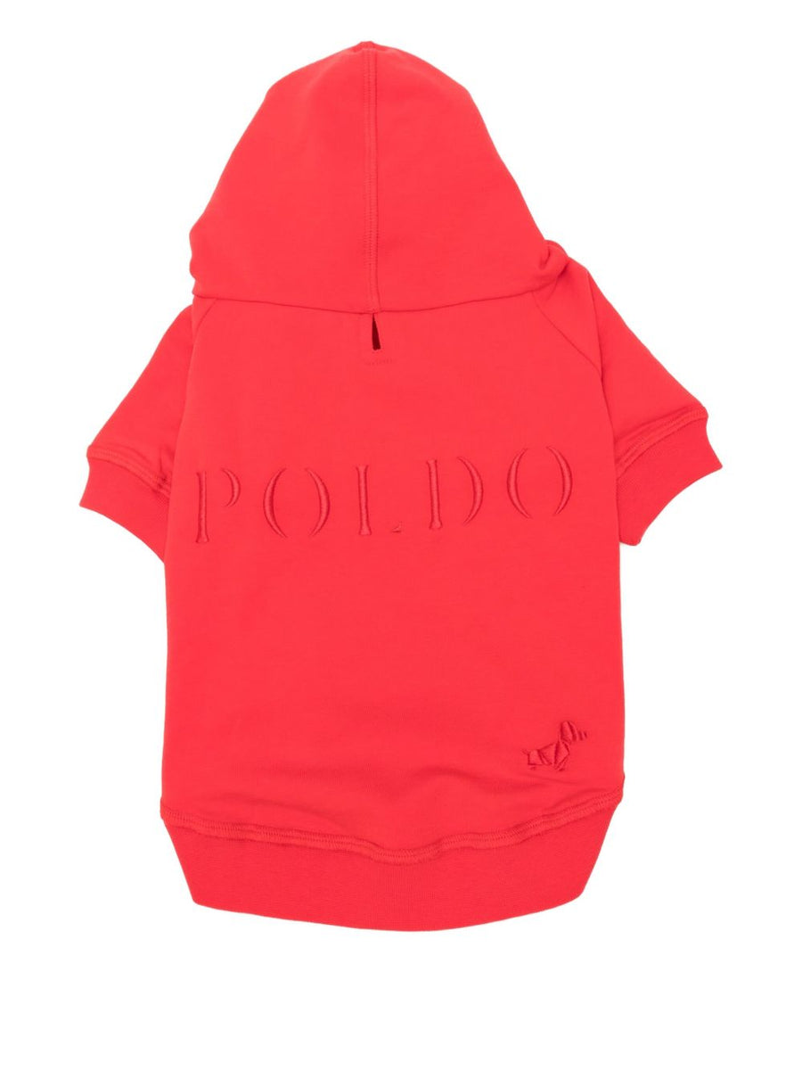 Poldo Dog Couture Pop Fleece Dog Hoodie Red For Dogs Cozy Embroidered Lightweight Warmth