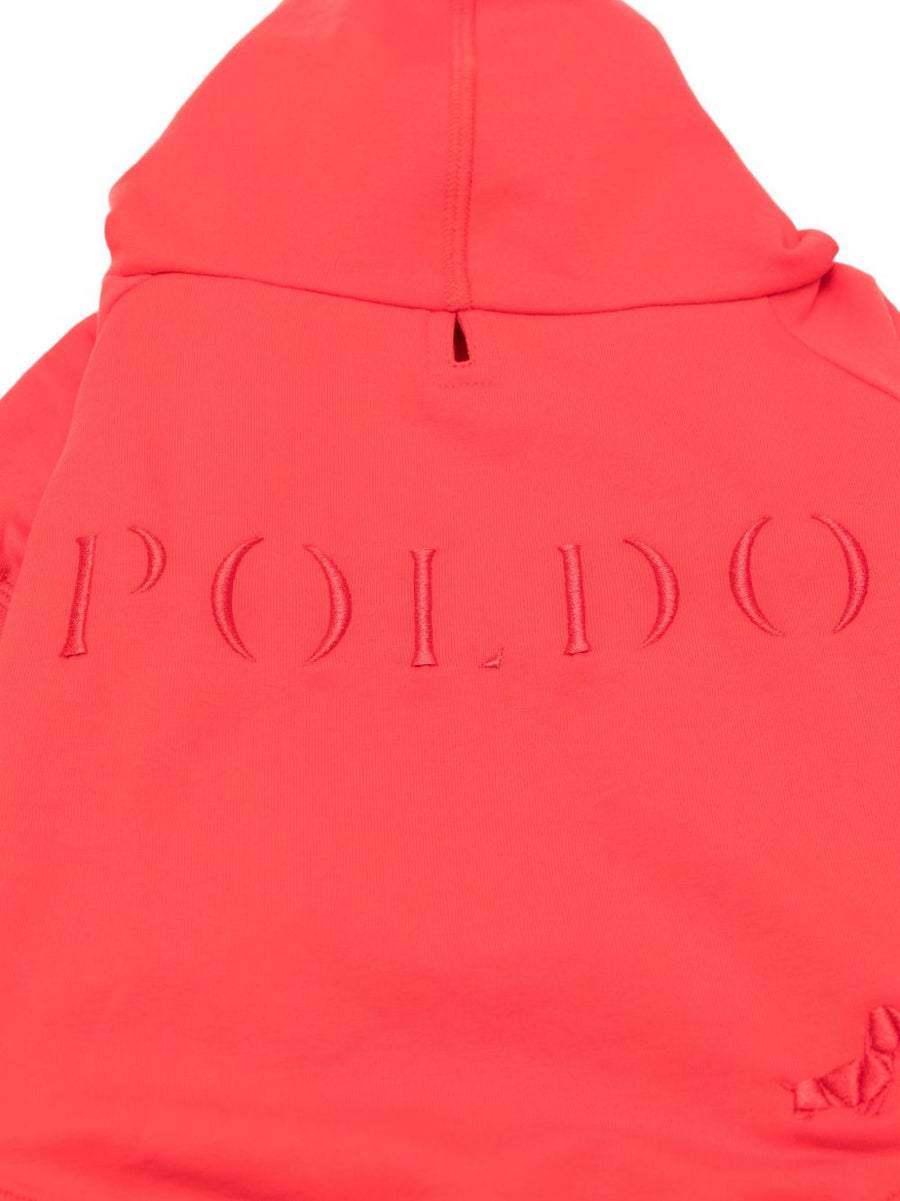 Poldo Dog Couture Pop Fleece Dog Hoodie Red For Dogs Cozy Embroidered Lightweight Warmth