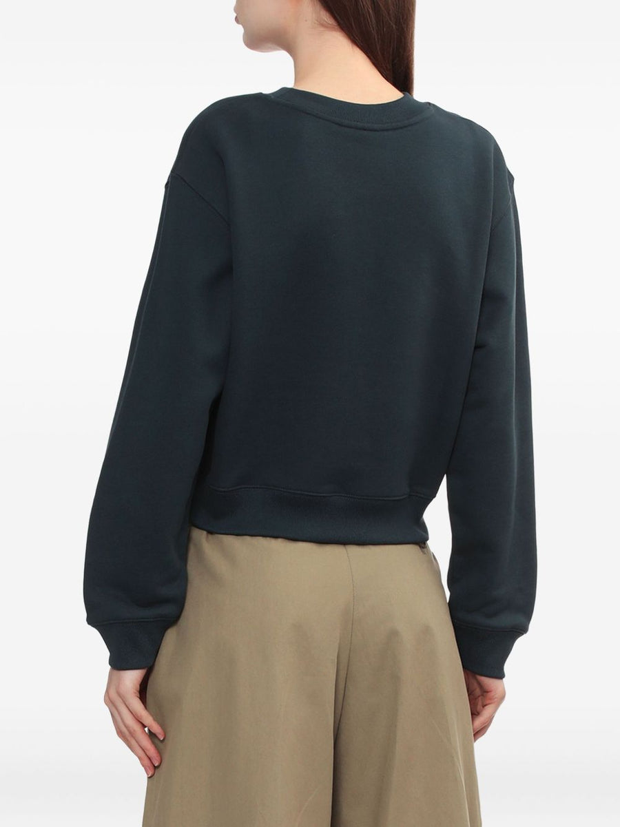 Maison Kitsuné Fox Embroidered Cropped Sweatshirt For Women In Navy Cotton Luxurious Everyday Wear