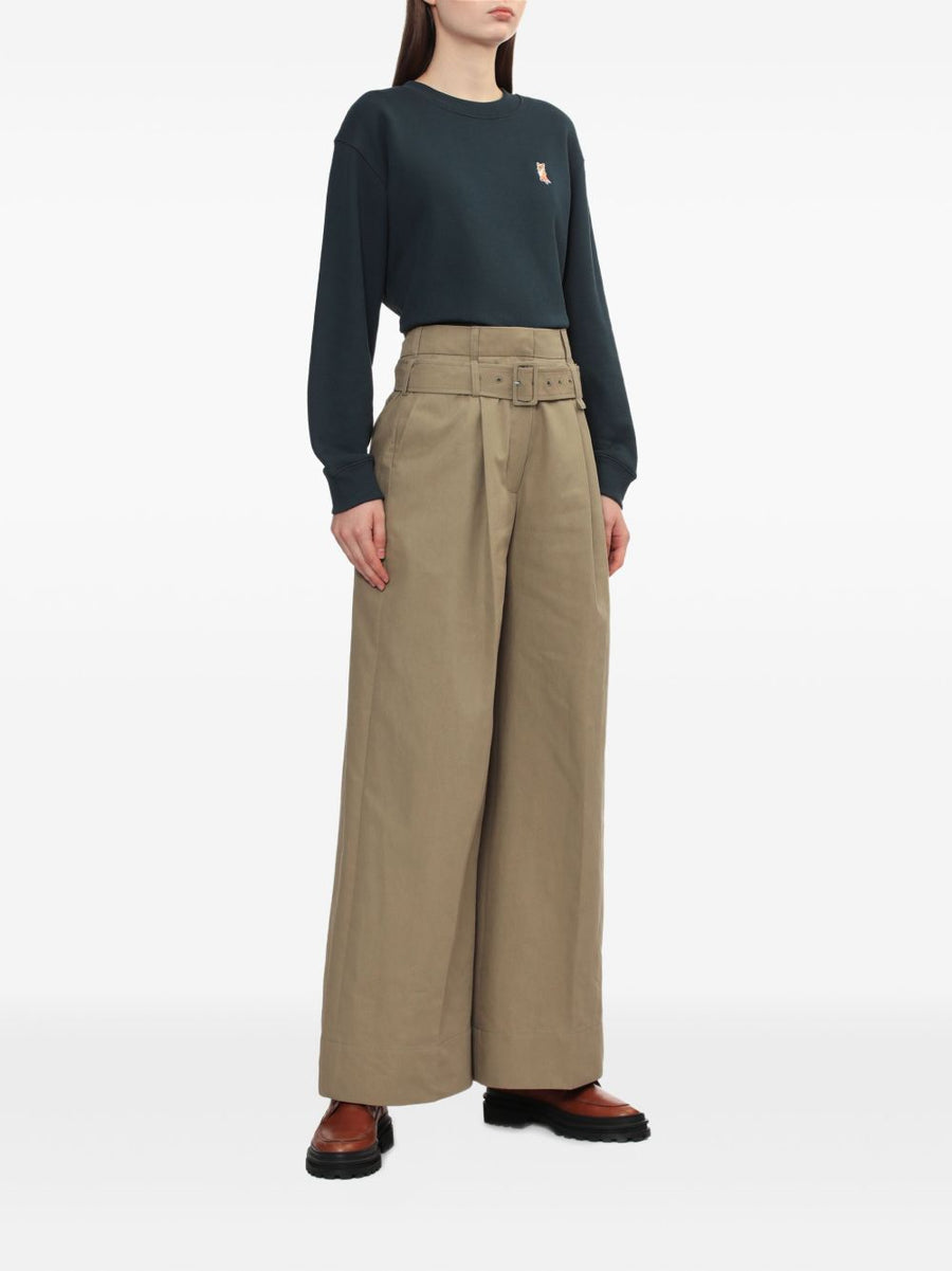 Maison Kitsuné Fox Embroidered Cropped Sweatshirt For Women In Navy Cotton Luxurious Everyday Wear