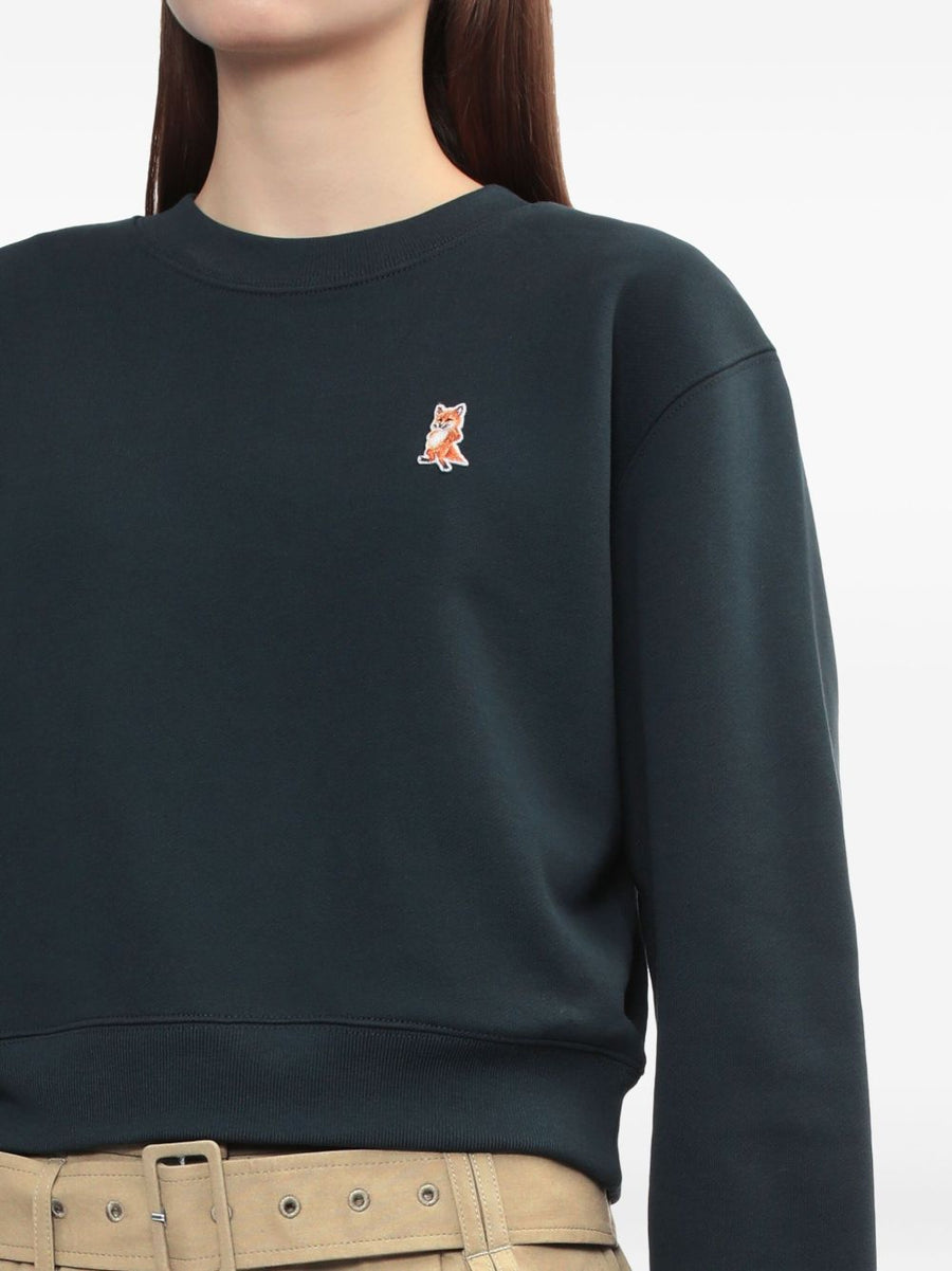 Maison Kitsuné Fox Embroidered Cropped Sweatshirt For Women In Navy Cotton Luxurious Everyday Wear