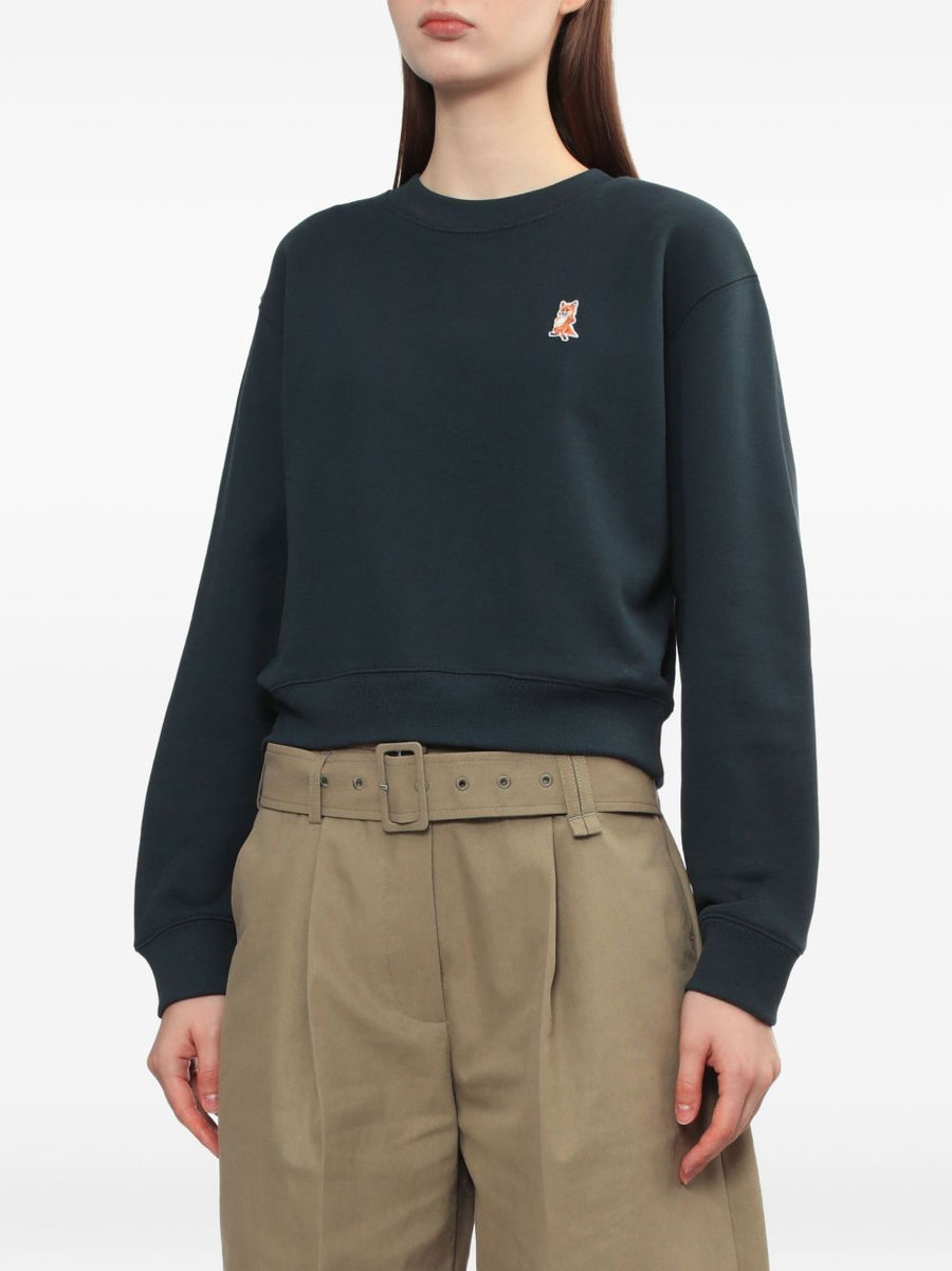 Maison Kitsuné Fox Embroidered Cropped Sweatshirt For Women In Navy Cotton Luxurious Everyday Wear