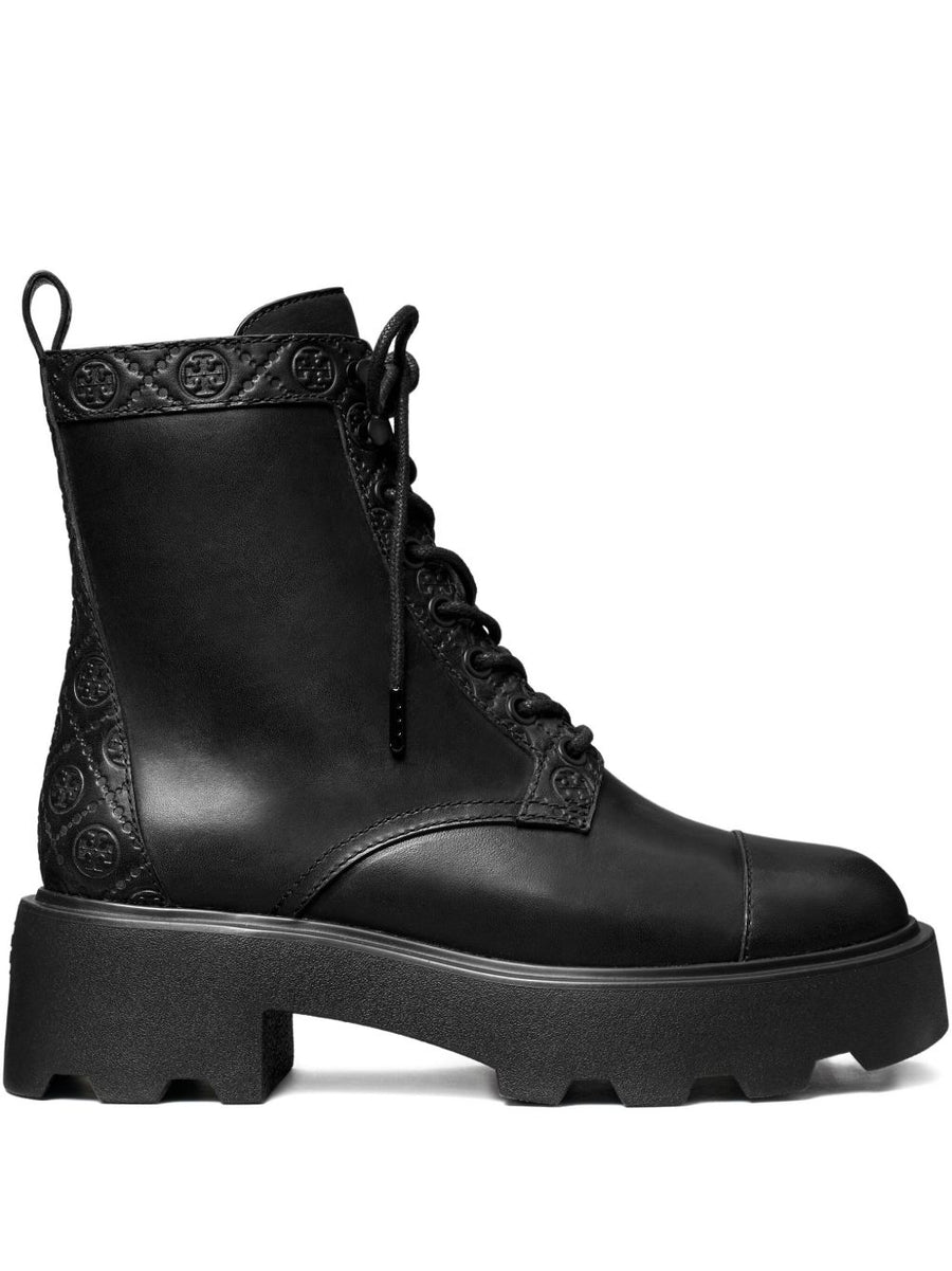 Tory Burch T Monogram Lug Boot Black Leather Ankle Boot For Women Fashionable Everyday Wear Versatile