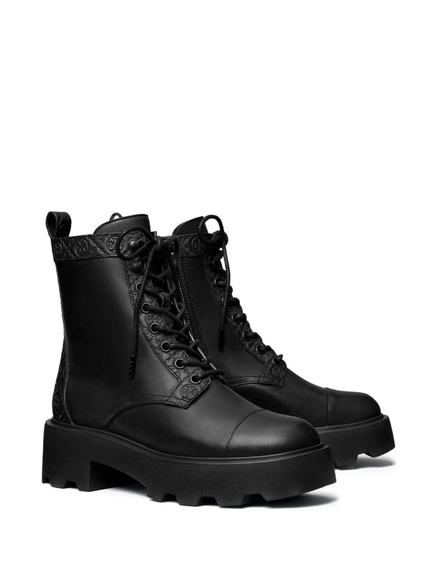 Tory Burch T Monogram Lug Boot Black Leather Ankle Boot For Women Fashionable Everyday Wear Versatile