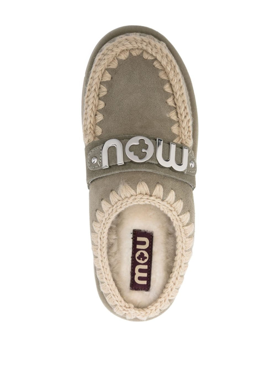 Mou Bounce Clog Slippers For Women With Slip On Comfort Suede Crochet Trim Logo Buckle Luxurious Everyday