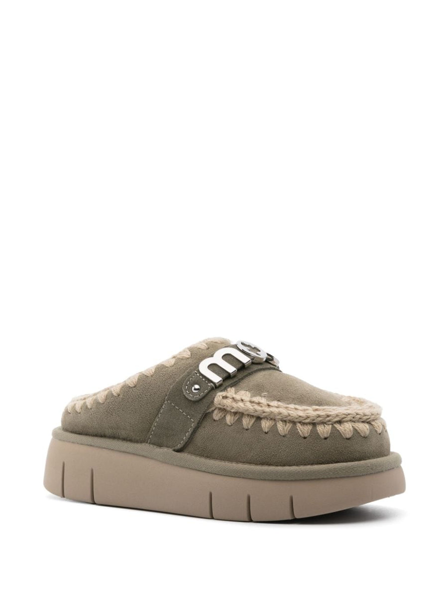 Mou Bounce Clog Slippers For Women With Slip On Comfort Suede Crochet Trim Logo Buckle Luxurious Everyday