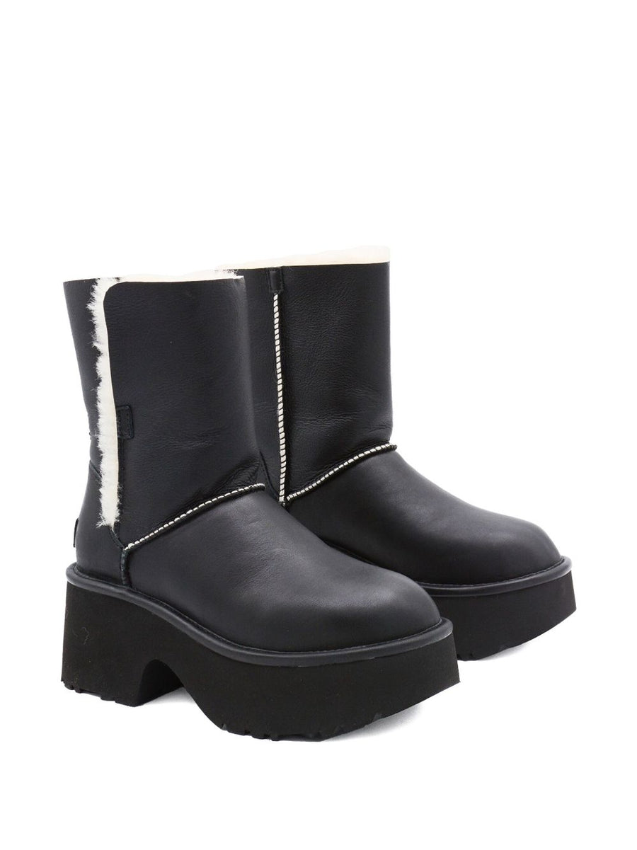 UGG Esmee Leather Boots For Women With Plush Fur Trim Platform Sole And Block Heel