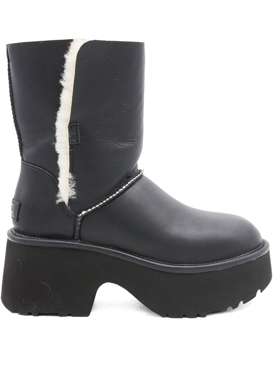 UGG Esmee Leather Boots For Women With Plush Fur Trim Platform Sole And Block Heel
