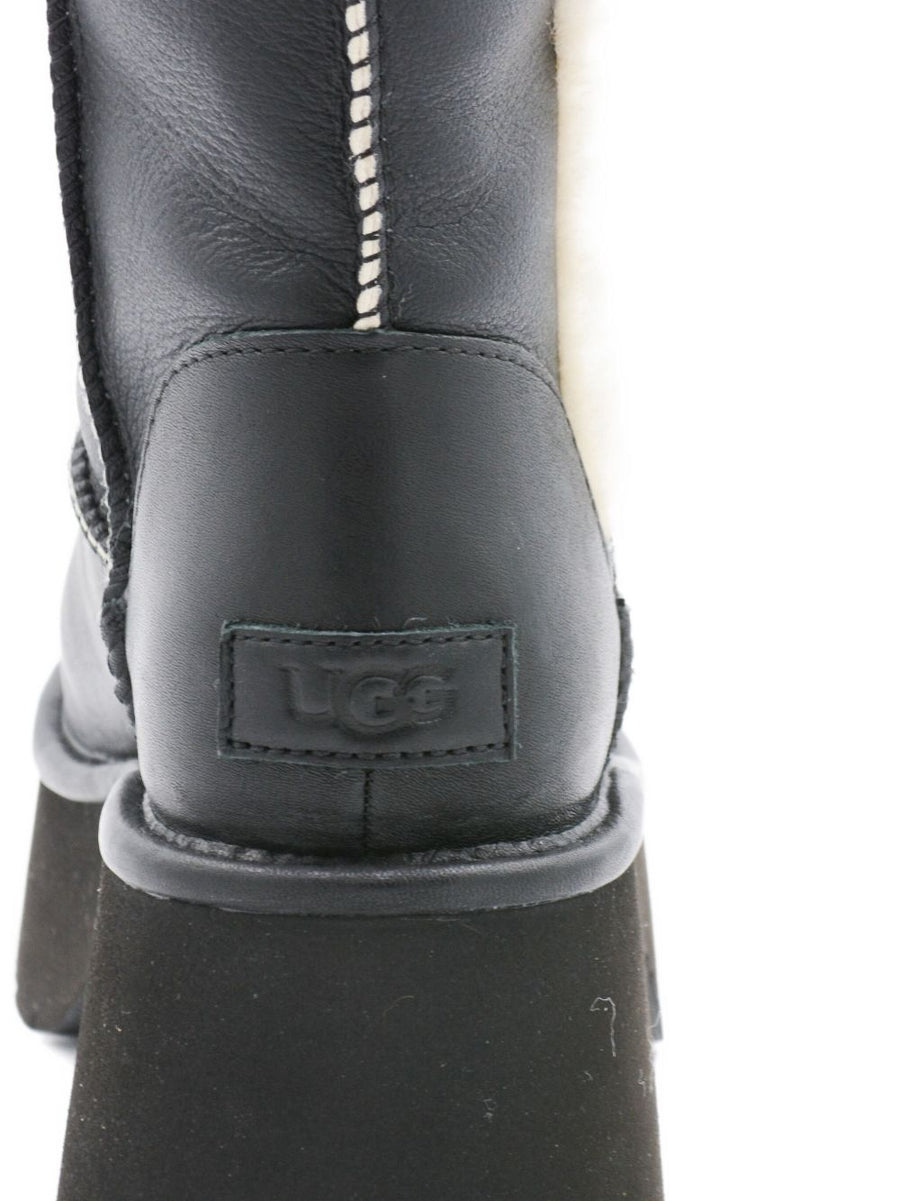UGG Esmee Leather Boots For Women With Plush Fur Trim Platform Sole And Block Heel