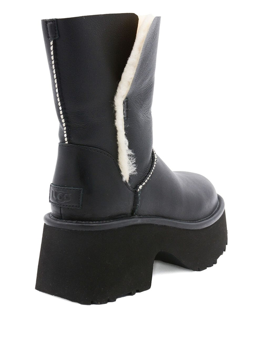 UGG Esmee Leather Boots For Women With Plush Fur Trim Platform Sole And Block Heel