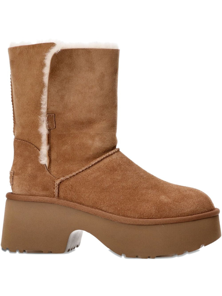 UGG Esmee Beige Suede Platform Boots With Plush Shearling Lining For Women Warmth And Style